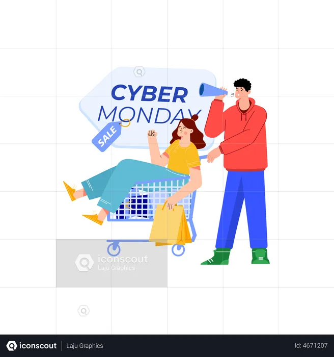 People doing marketing of cyber Monday sale  Illustration