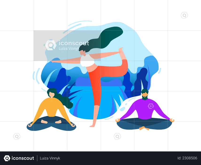 Premium Vector  Word fitness with people doing yoga