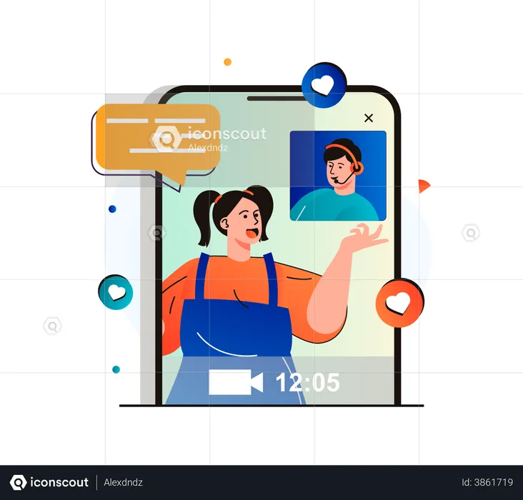 People doing Online communication using video calling app  Illustration