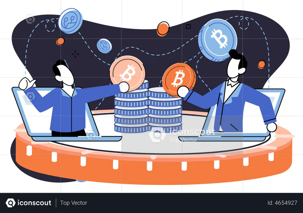 People doing online cryptocurrency analyzing  Illustration