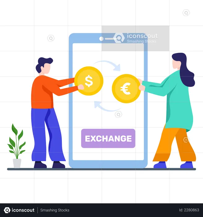 People doing online currency exchange  Illustration