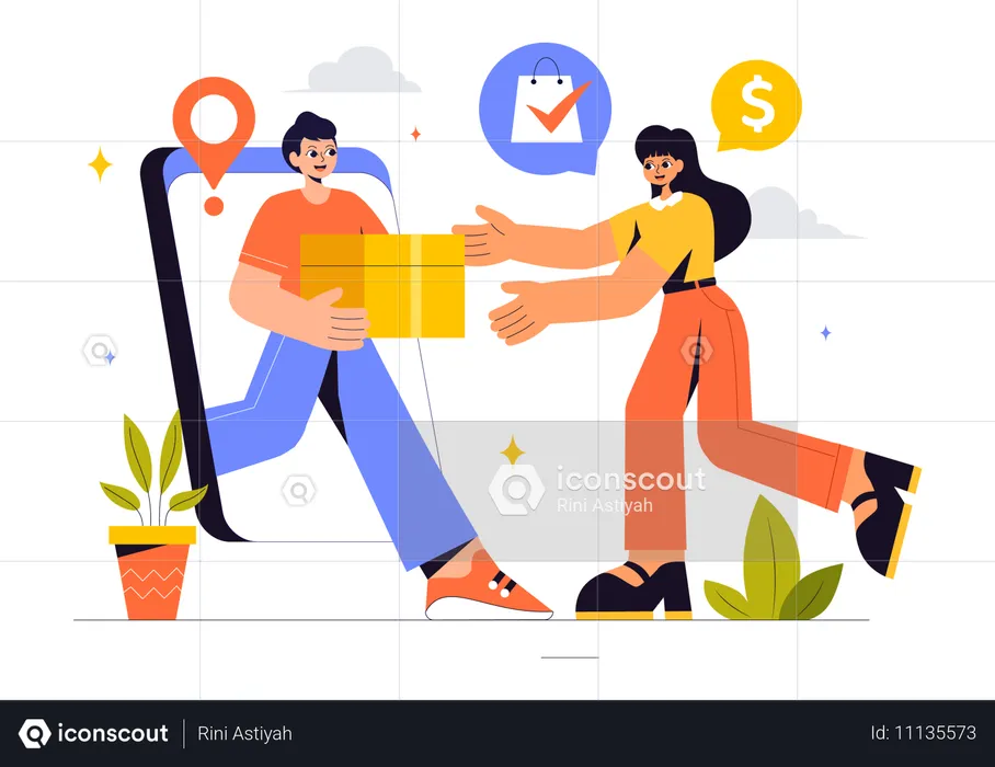 People doing online shopping  Illustration