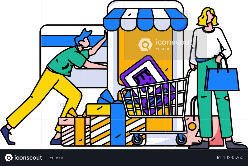 People doing online shopping  Illustration