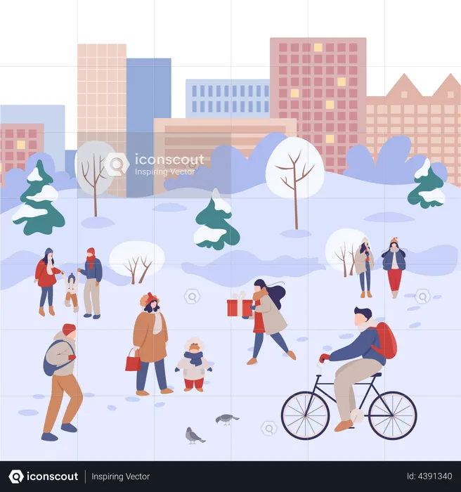 People doing outdoor activity during winter  Illustration