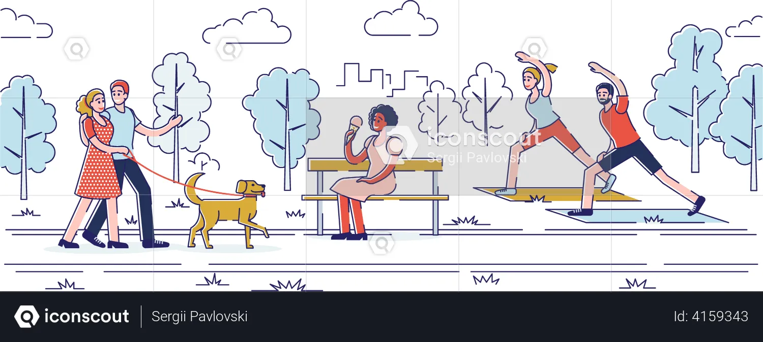 People doing park activity in the park  Illustration