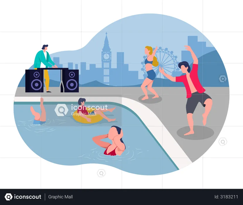 People doing Pool Party  Illustration