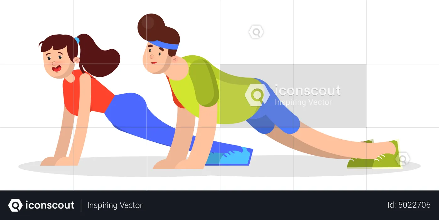 People doing push ups exercise  Illustration