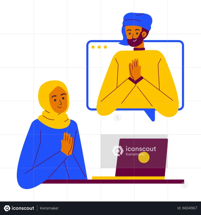 People doing Ramadan Online Greeting  Illustration