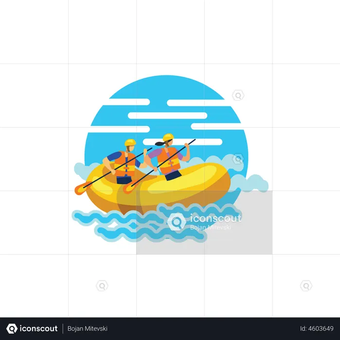 People doing river Rafting  Illustration