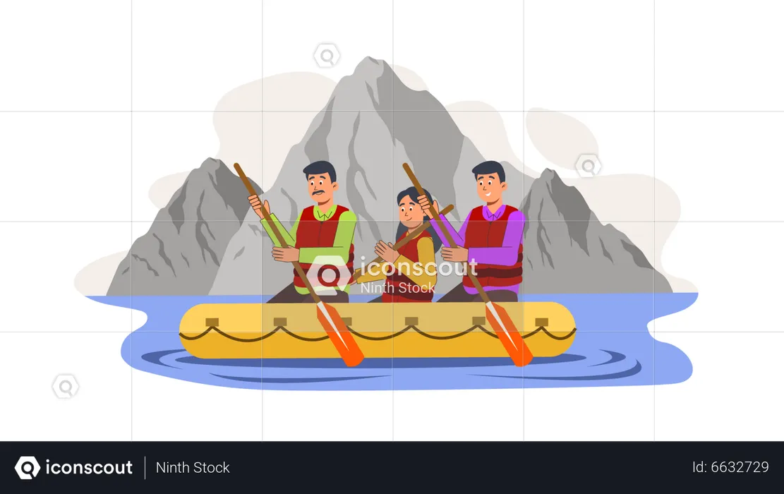 People doing river rafting  Illustration