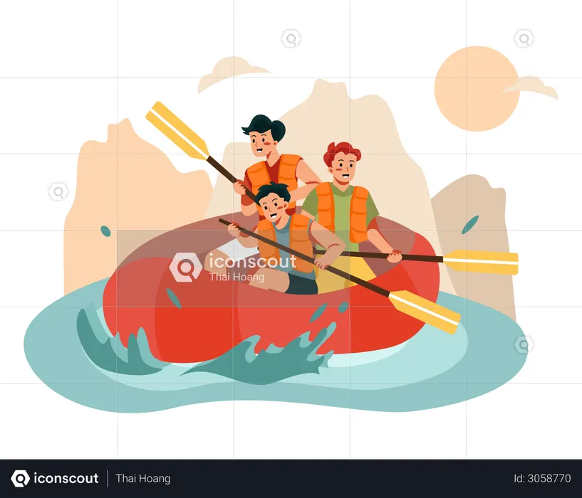 People doing river rafting  Illustration