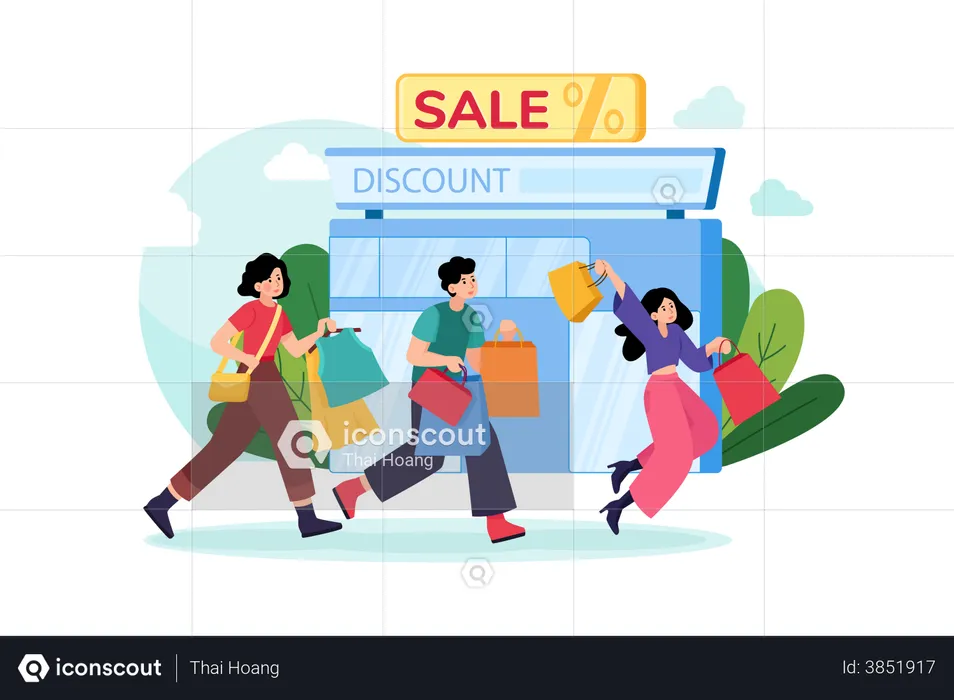 People doing shopping on sale day  Illustration