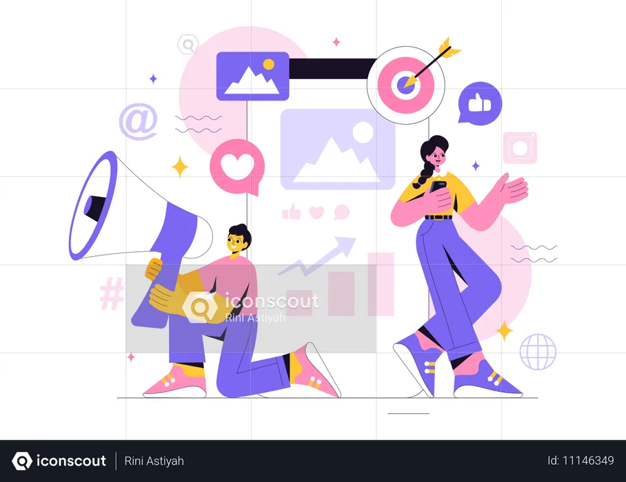 People Doing Social Media Marketing  Illustration