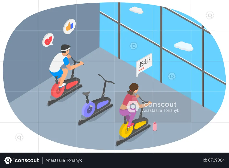 People doing Spinning Exercise  Illustration