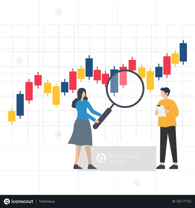 People Doing Stock Market Research  Illustration