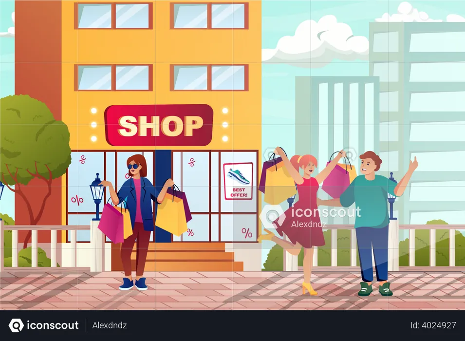 People doing street shopping  Illustration