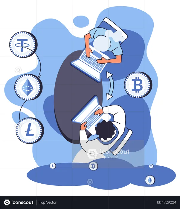 People doing transfer of cryptocurrency  Illustration