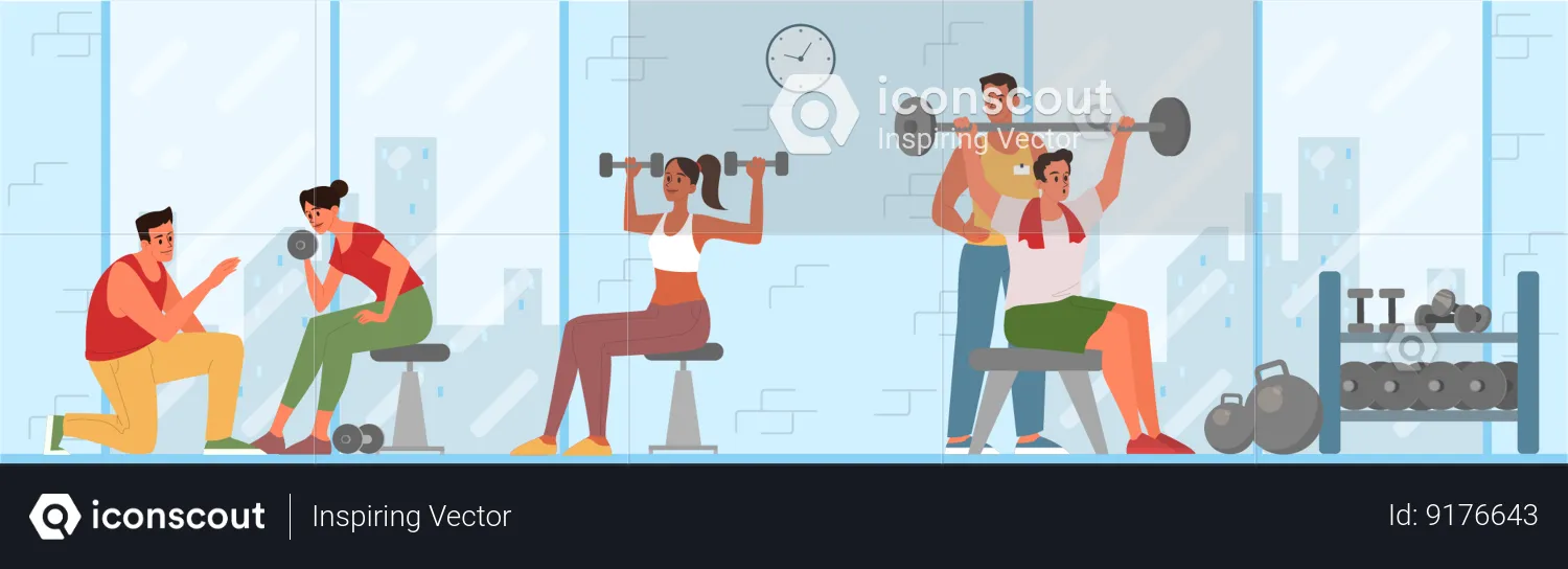 People doing work out at gym  Illustration