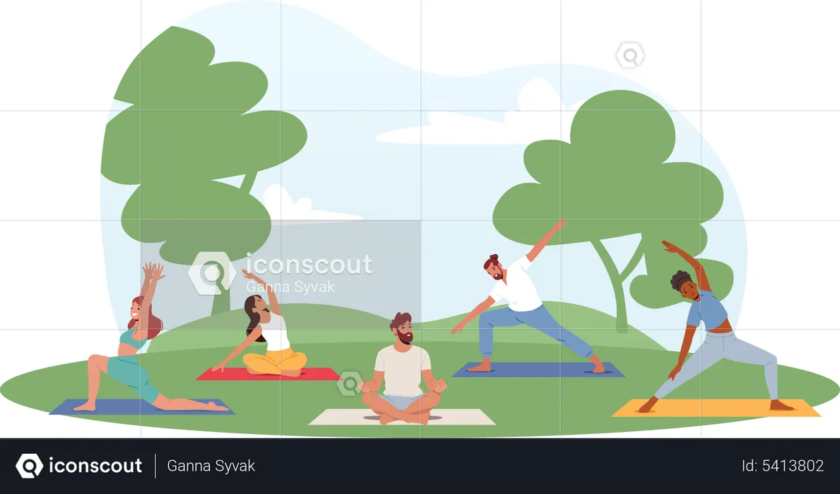 People doing workout at park  Illustration