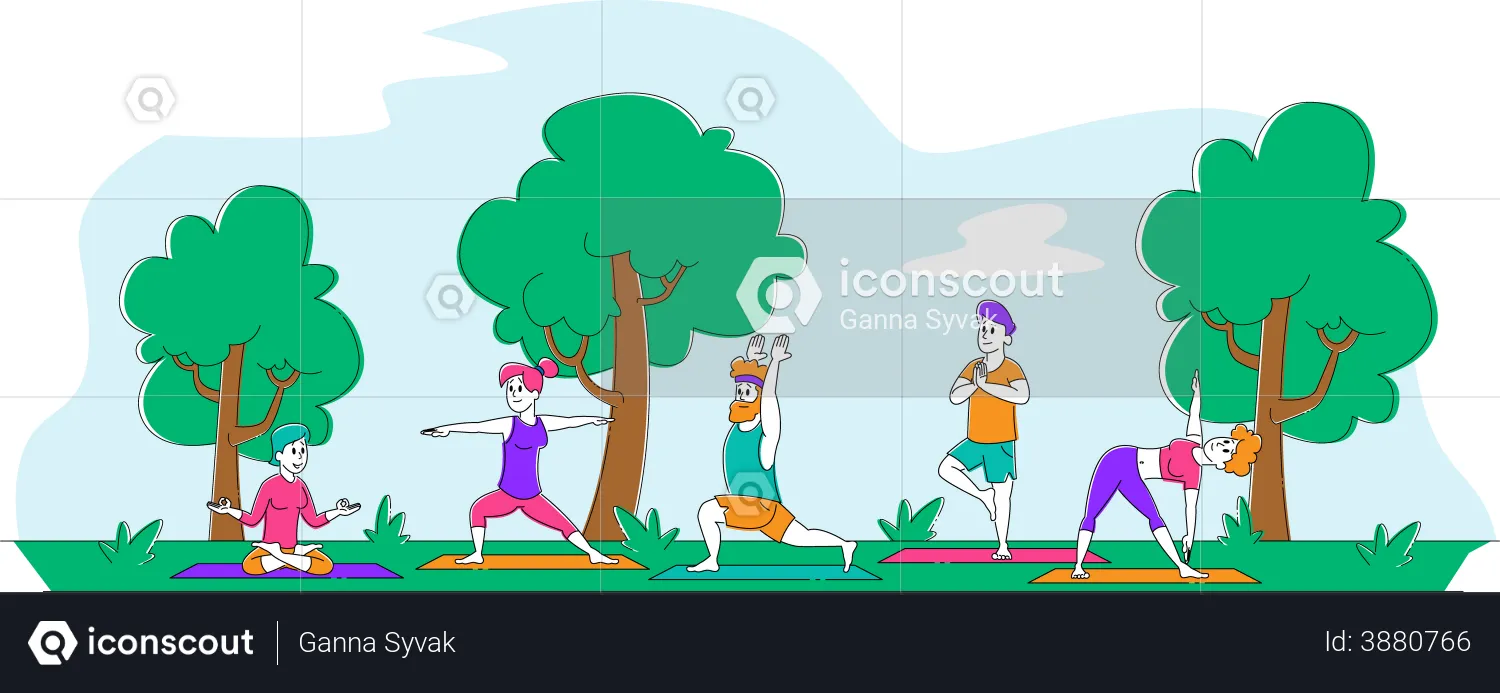 People Doing yoga in park  Illustration
