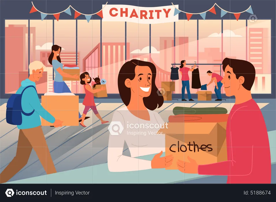 People donate stuff to help poor people  Illustration