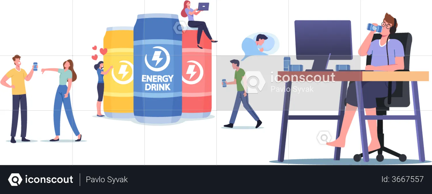 People Drink Energy Drinks  Illustration