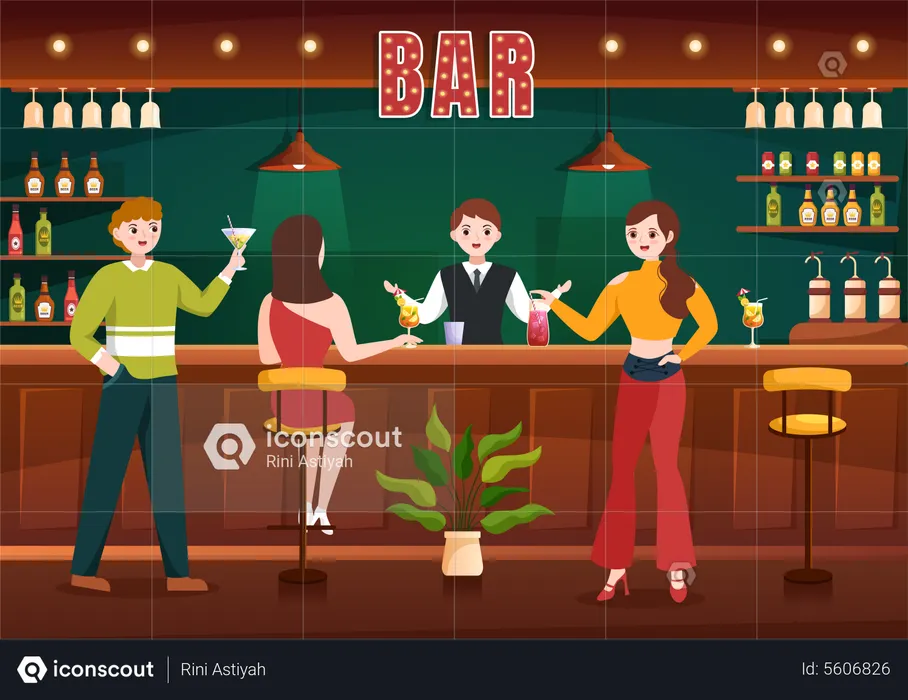 People drinking Cocktails at bar  Illustration