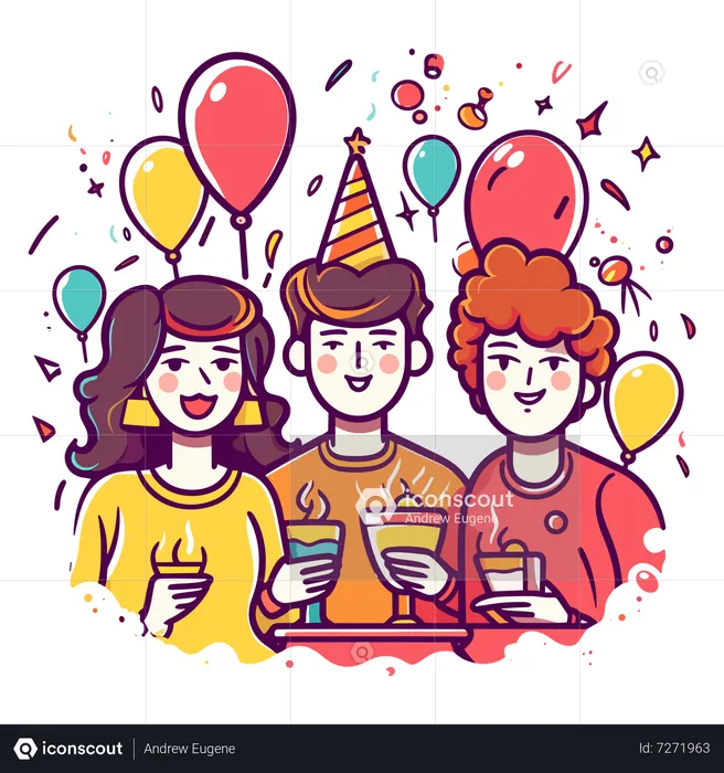 People drinking in birthday party  Illustration