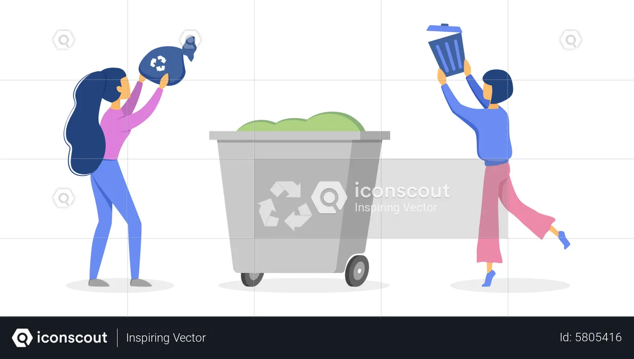 People dump garbage into dumpster  Illustration