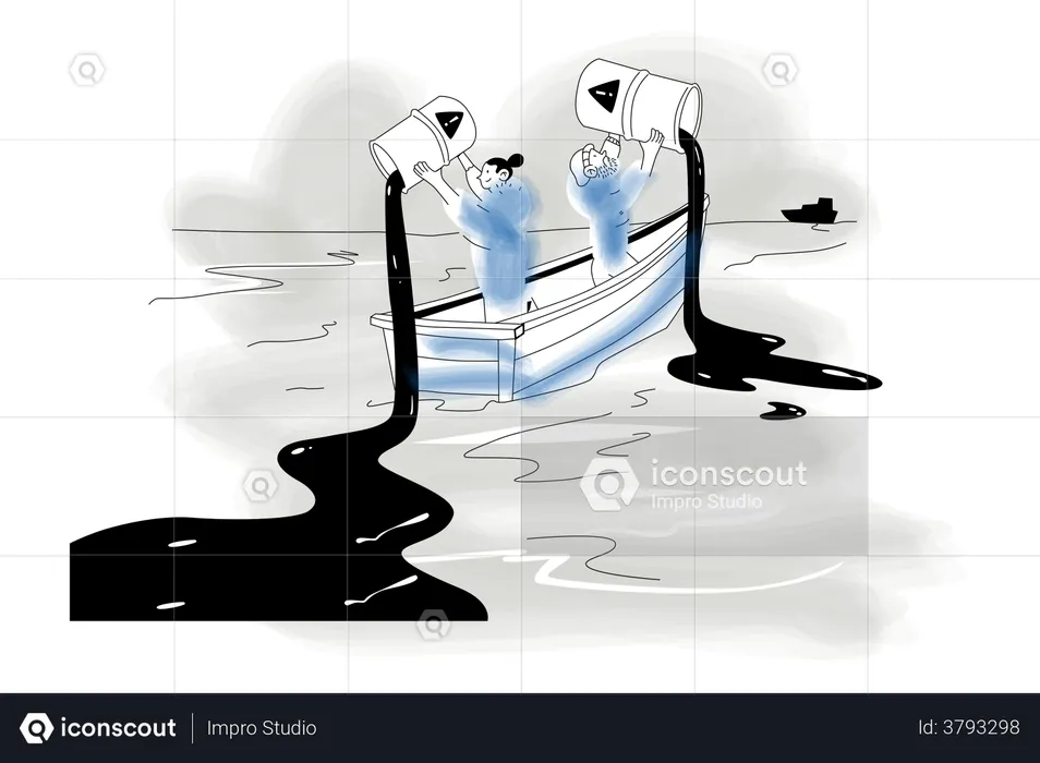 People dumping oil into water  Illustration