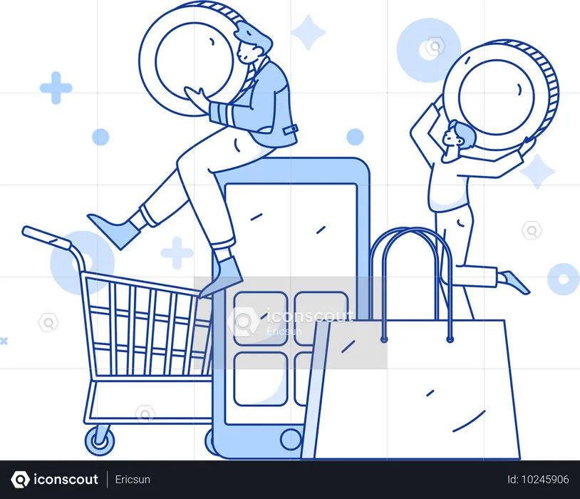 People earning shopping cashback  Illustration