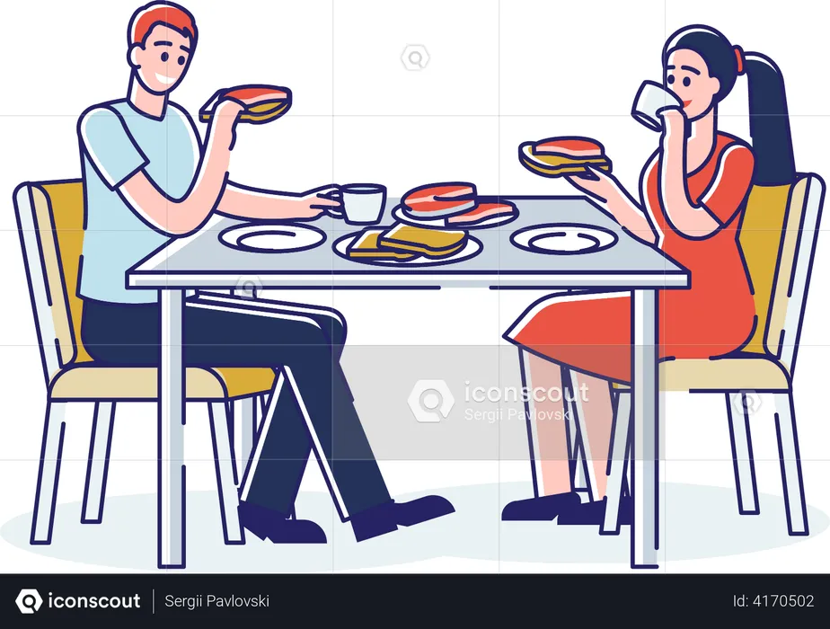 People Eating Breakfast  Illustration