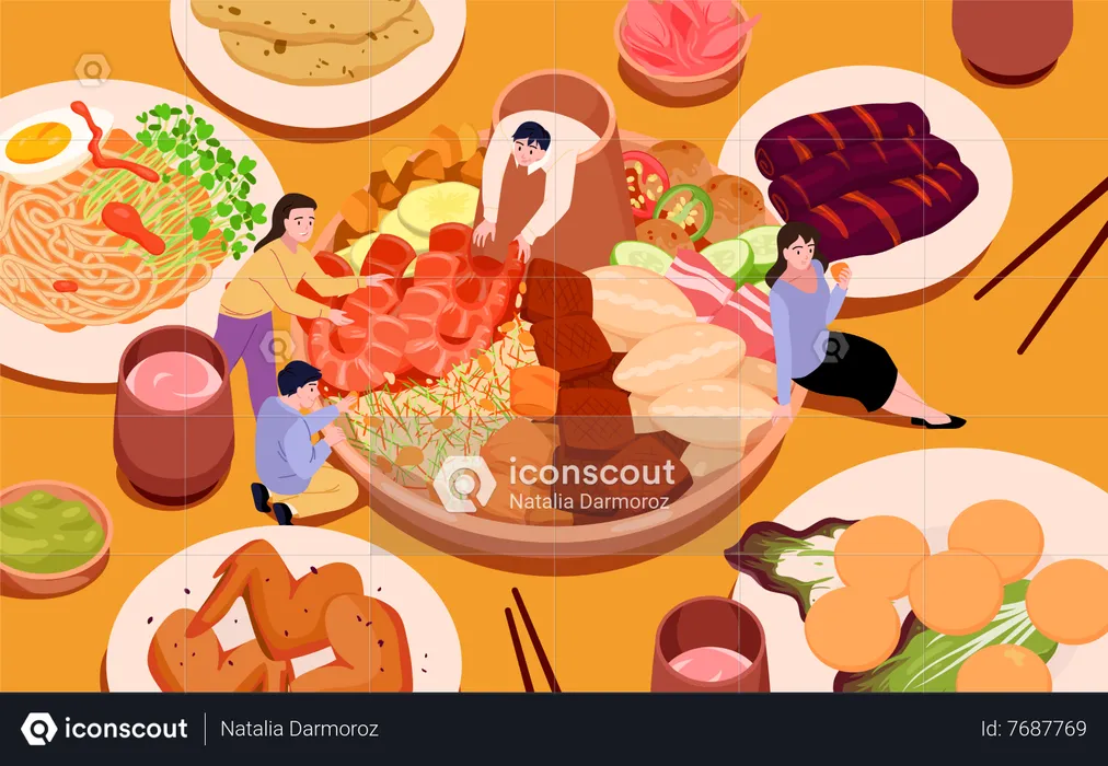 People eating japanese cuisine  Illustration