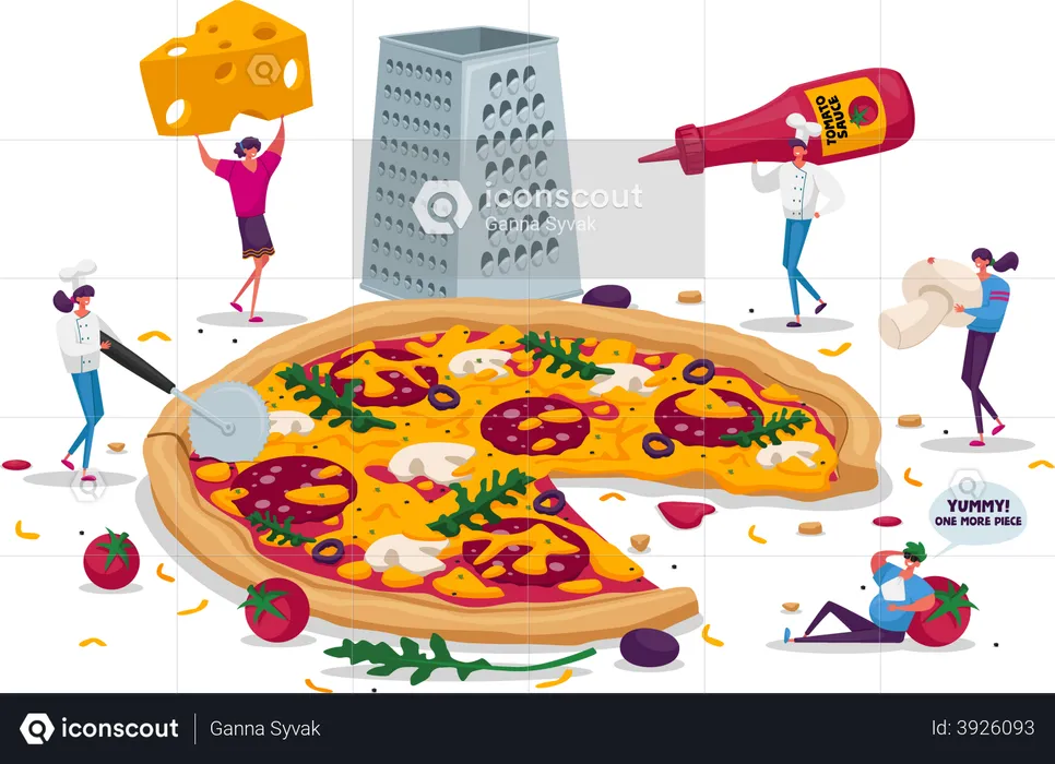 People eating pizza  Illustration