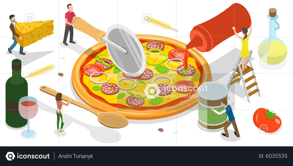 People Eating Pizza  Illustration