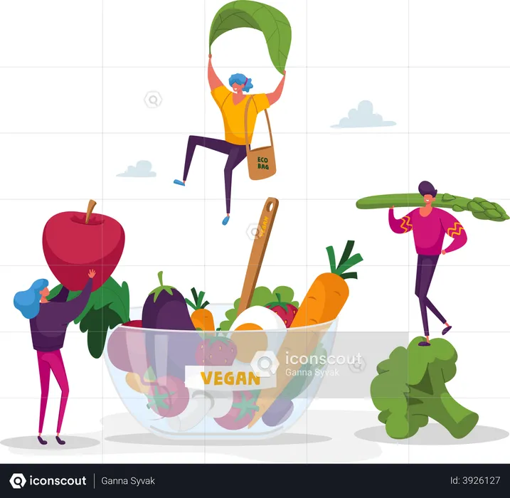 People eating vegan diet for healthy lifestyle  Illustration