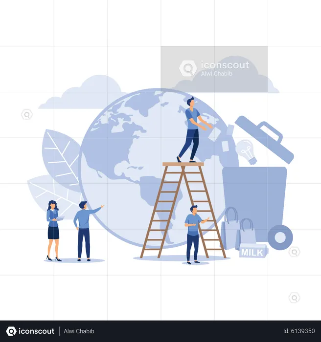 People engaged in recycling garbage  Illustration