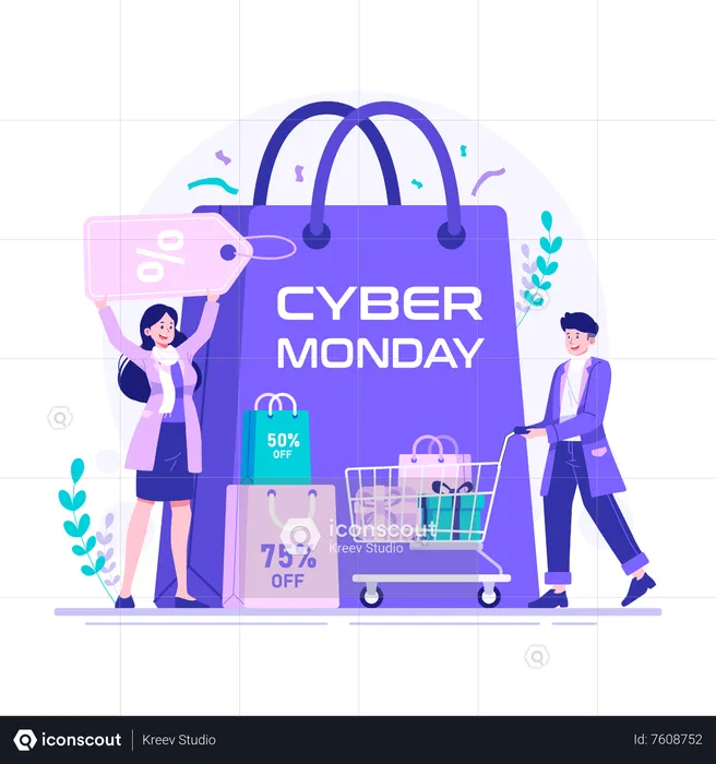 People enjoy discounted price on cyber monday  Illustration