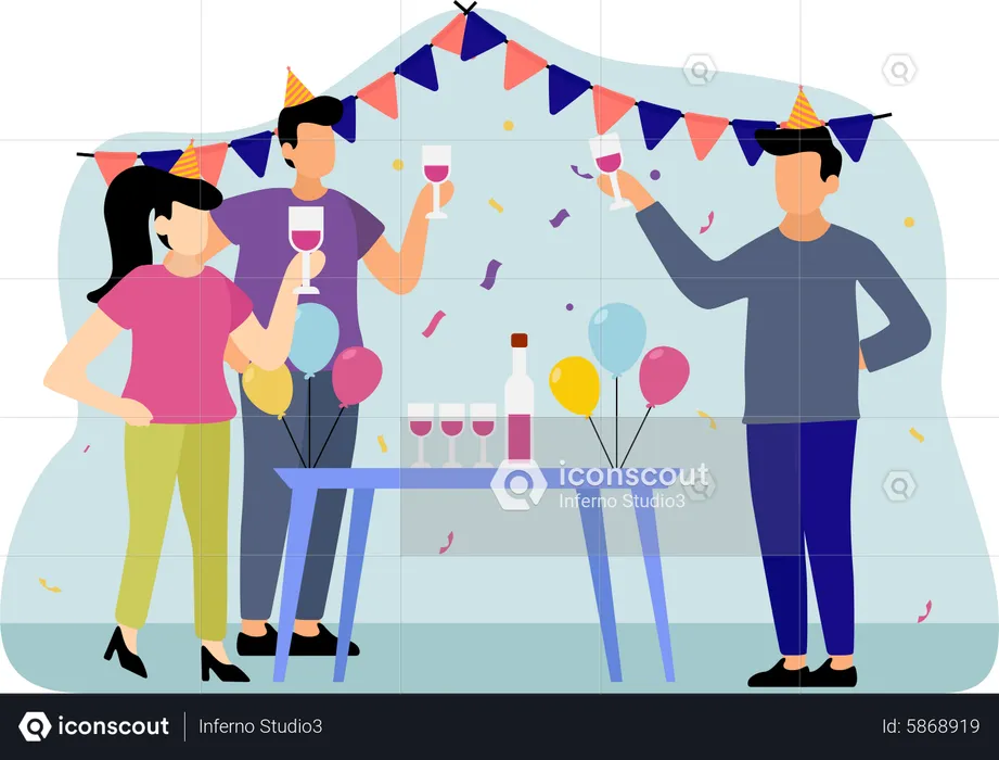 People enjoy wine at birthday party  Illustration