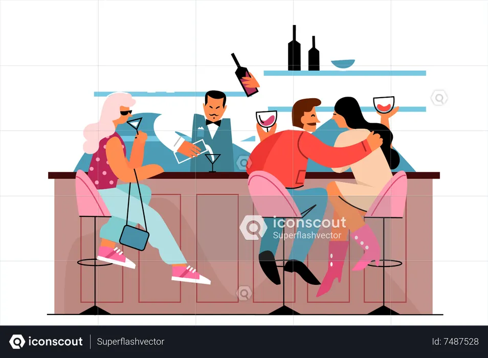 People enjoying at bar  Illustration
