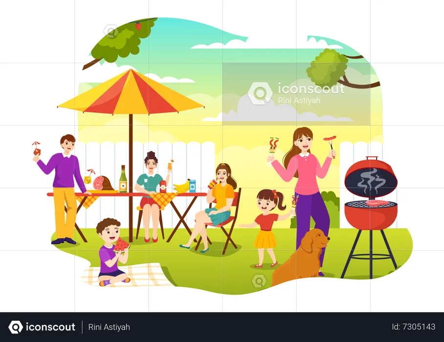 People enjoying Barbecue party  Illustration