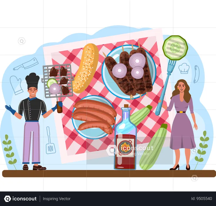 People enjoying barbeque party  Illustration