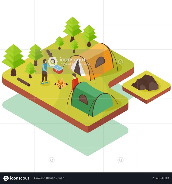 People Enjoying camping  Illustration