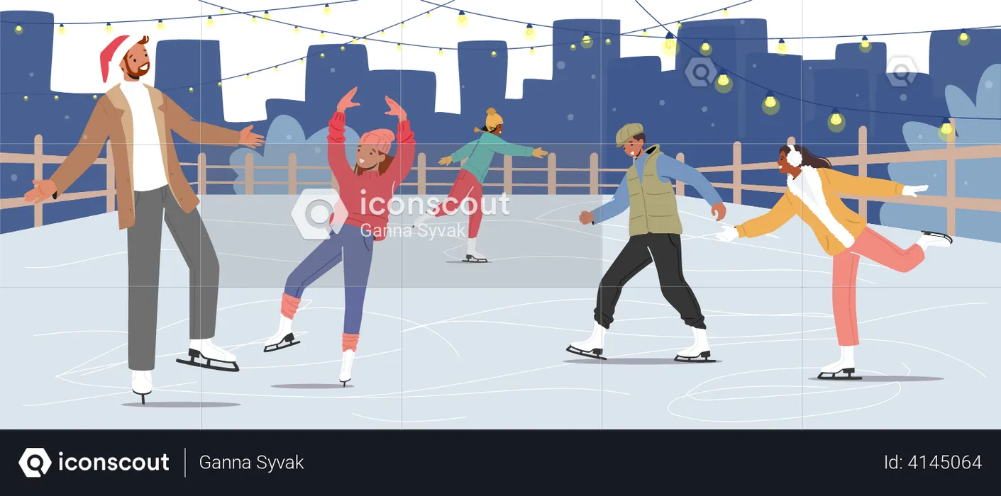 People enjoying ice skating  Illustration