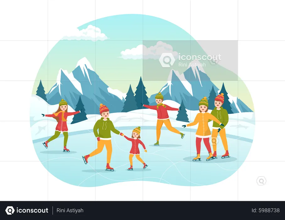 People enjoying ice skating  Illustration