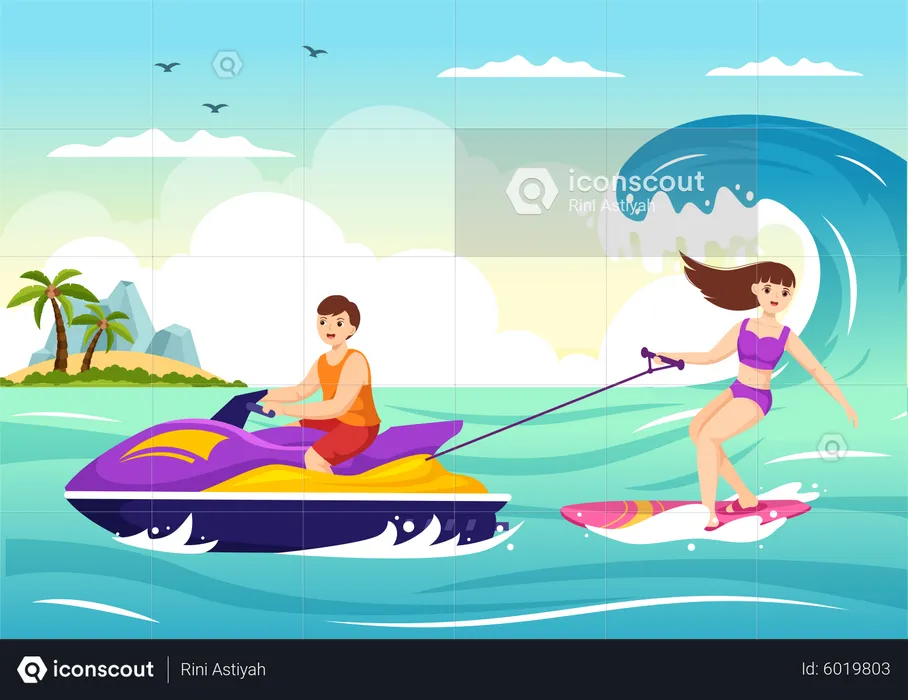 People enjoying jet ski ride  Illustration