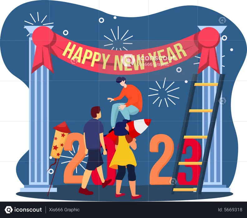 People enjoying new year 2023  Illustration
