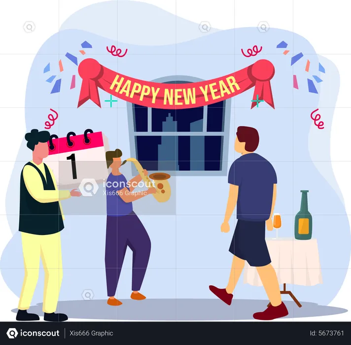 People Enjoying New Year  Illustration