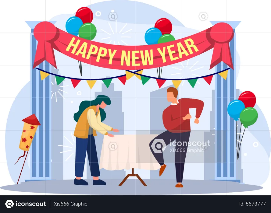 People Enjoying New Year Party  Illustration