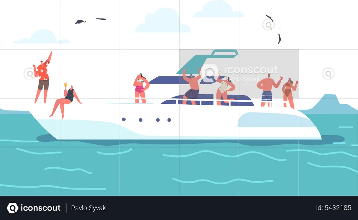 People enjoying on yacht  Illustration